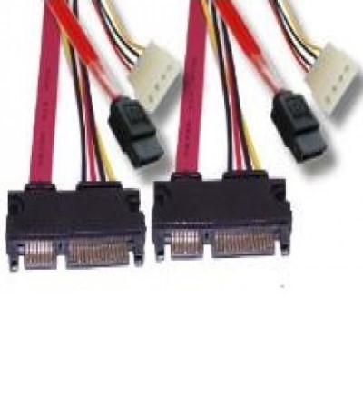 2xSATA 22P to 2xSATA 7P + power